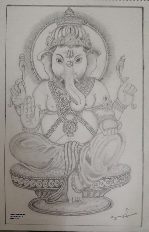 Brilliant Pencil Sketch Of Lord Ganesha - DesiPainters.com