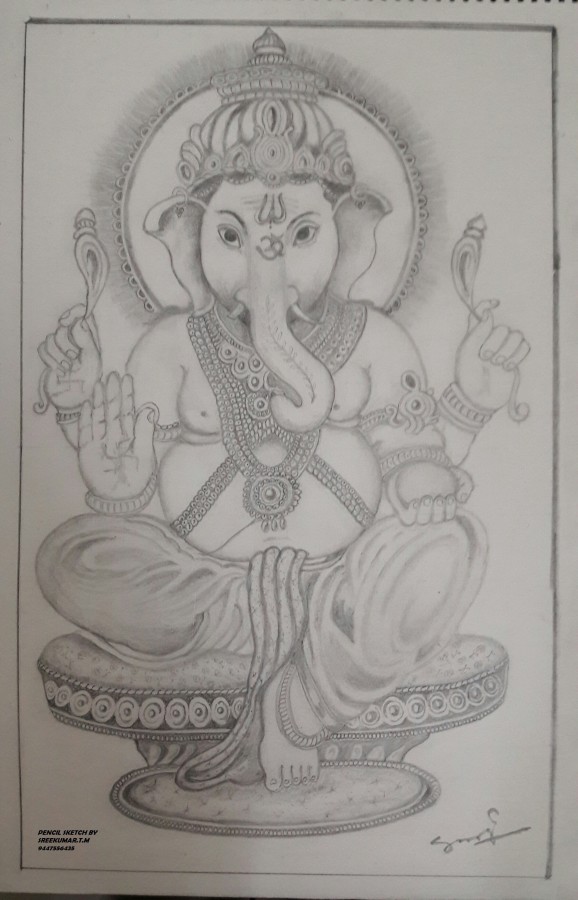 Brilliant Pencil Sketch Of Lord Ganesha - DesiPainters.com