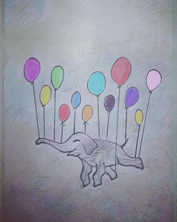 Pencil Sketch Of Elephant Hanging With Balloons - DesiPainters.com