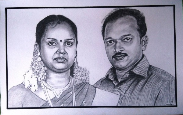 Pencil Sketch Of Couple - DesiPainters.com