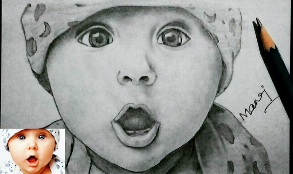 Pencil Sketch Of Cute Baby