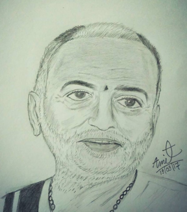 Pencil Sketch Of Pujya Shri Murari Bapu Ji - DesiPainters.com