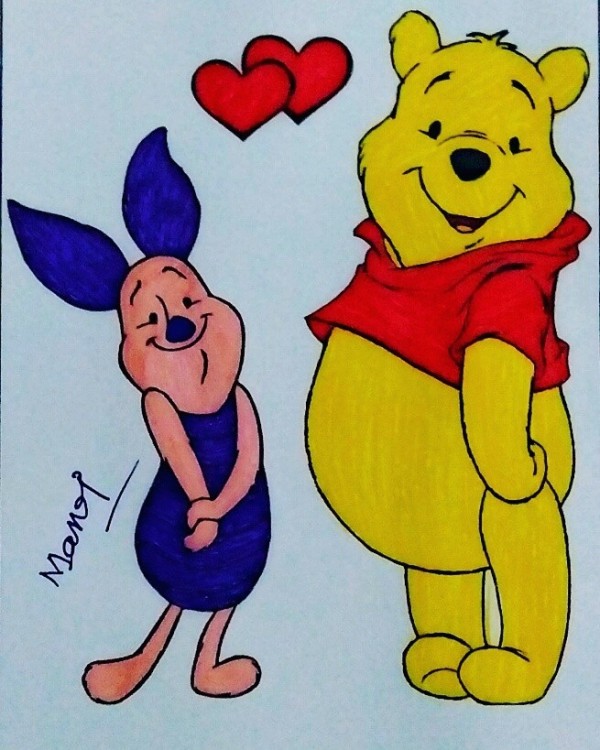 Pencil Color Of Pooh And Piglet - DesiPainters.com