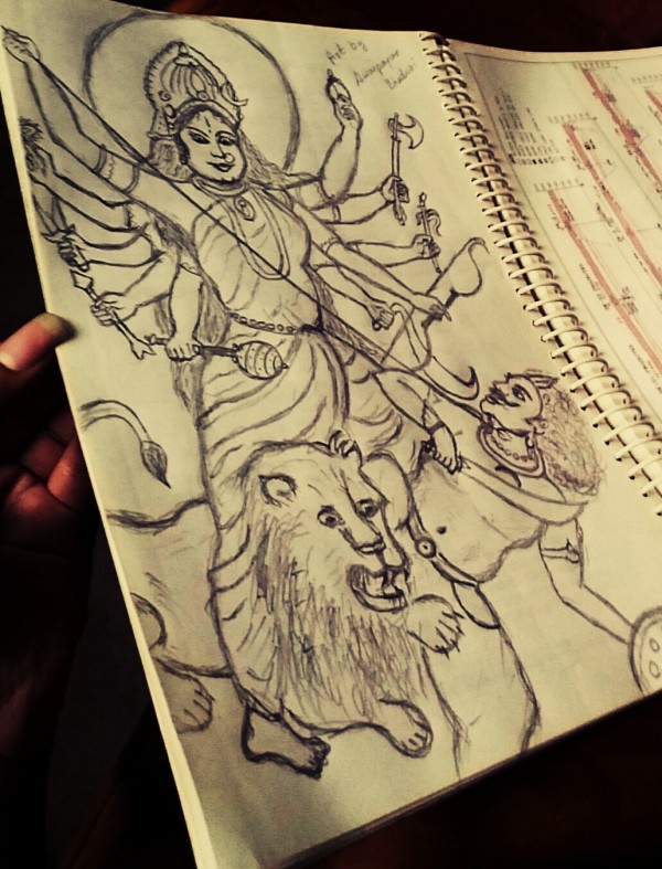 Pencil Sketch Of Goddess Durga