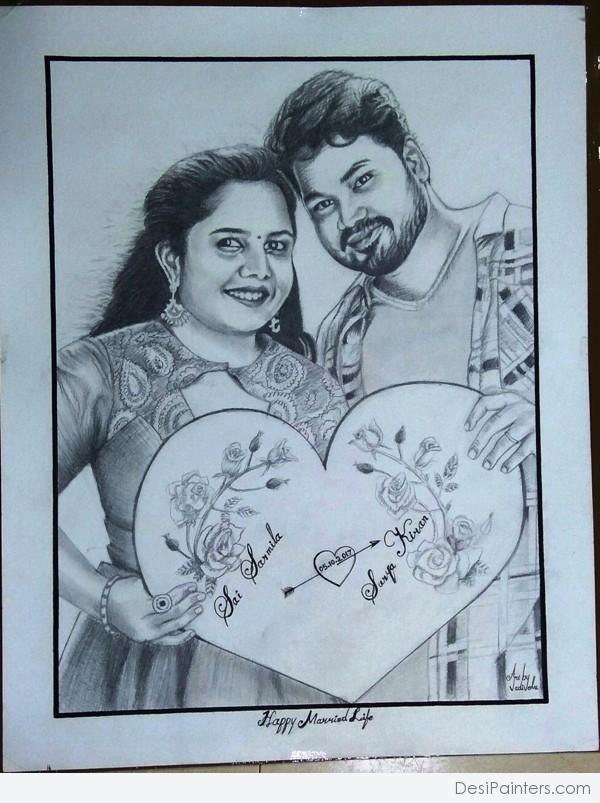 Pencil Sketch Of Cute Couple - DesiPainters.com