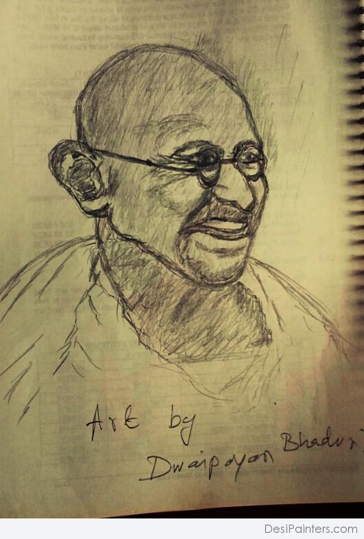 Pencil Sketch Of Mohandas Karamchand Gandhi - DesiPainters.com
