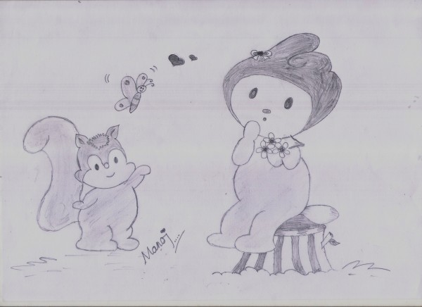 Cute Pencil Sketch Of Cartoon - DesiPainters.com