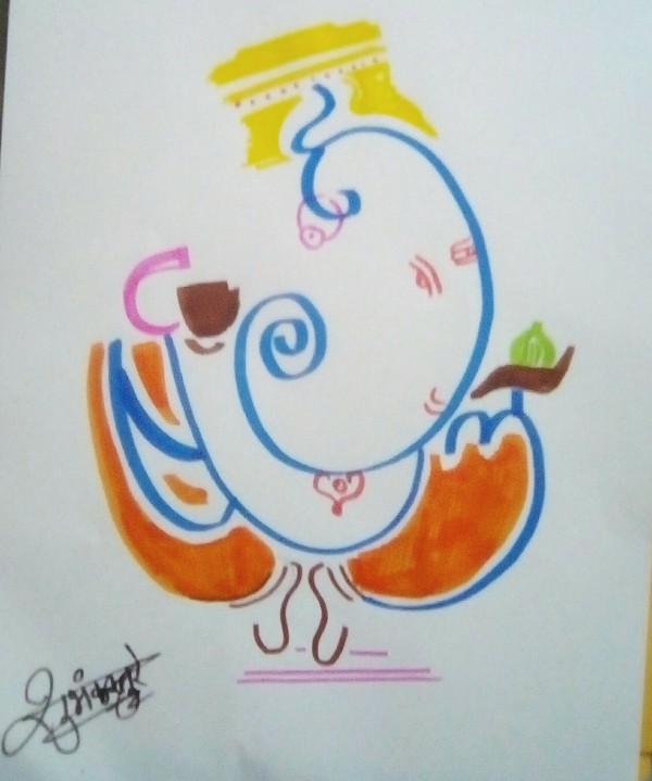 Beautiful Ink Painting Of Akshar Ganesh - DesiPainters.com