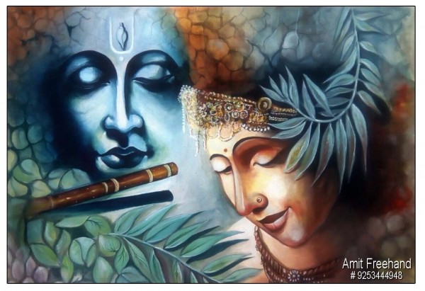 Elegant Oil Painting Of Radha Krishna