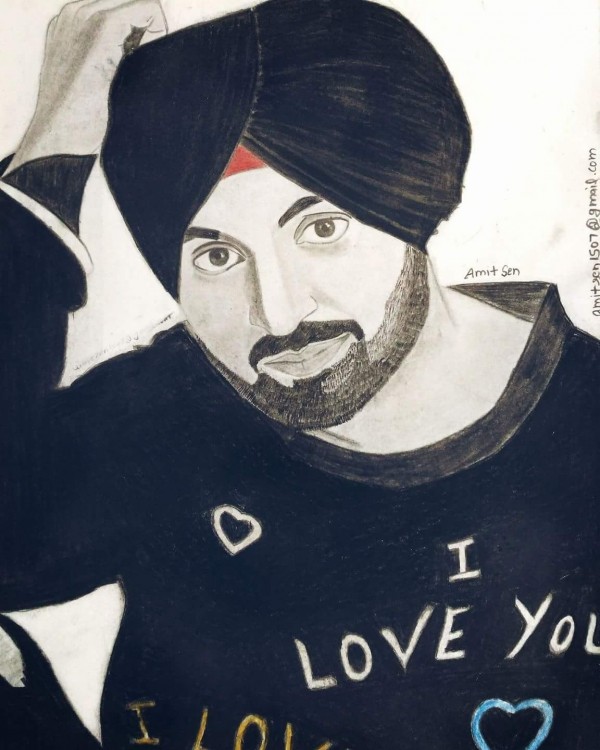 Attractive Pencil Color Of Diljit Dosanjh - DesiPainters.com