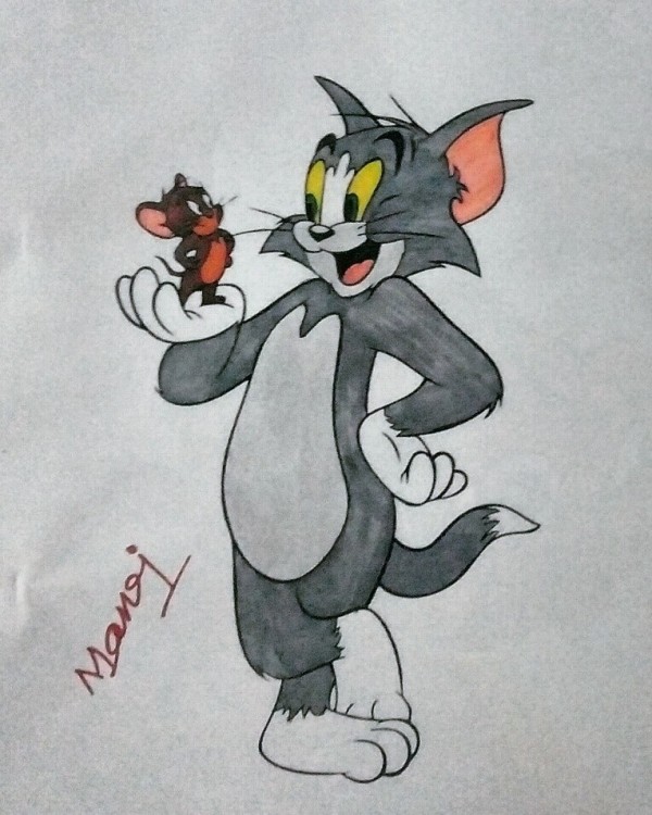 Pencil Color Of Famous Cartoon Tom And  Jerry - DesiPainters.com