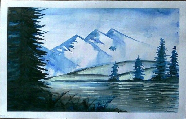 Watercolor Painting Of Mountains Scenery