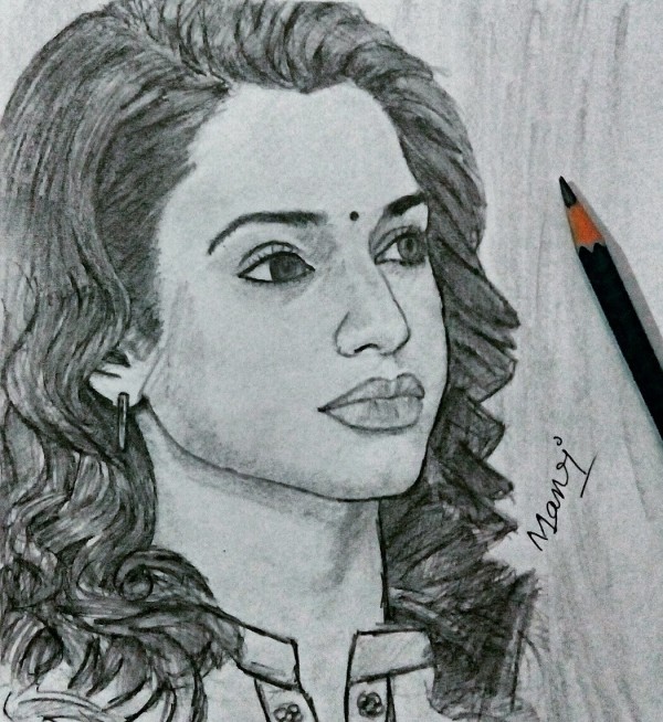 Pencil Sketch Of Beautiful Indian Lady