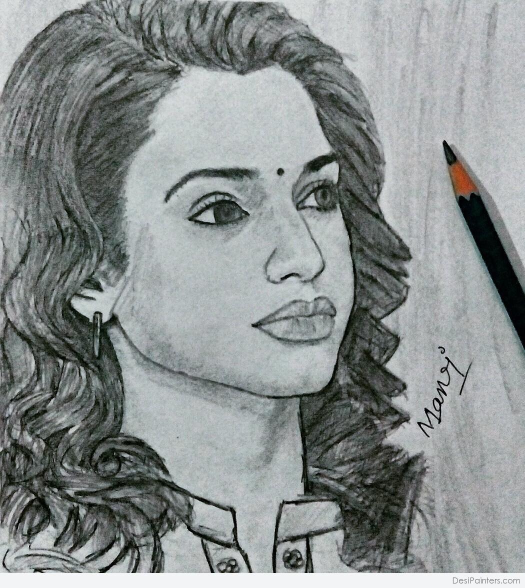Pencil Sketch Of Beautiful Lady | DesiPainters.com