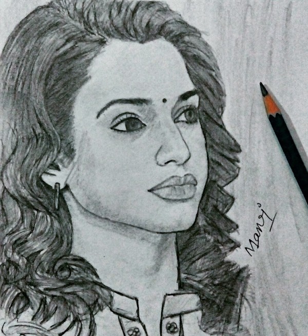 Pencil Sketch Of Beautiful Lady - DesiPainters.com