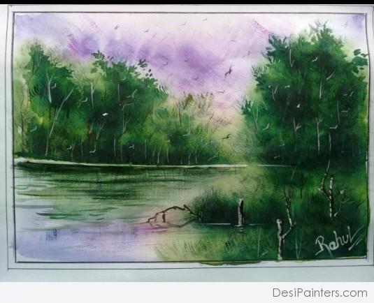 A Simple And Beautiful Watercolor Scenery - DesiPainters.com