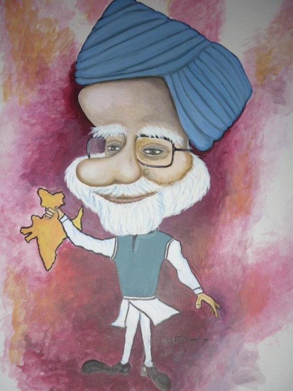 Watercolor Caricature Of Manmohan Singh