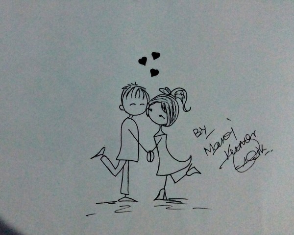 Pencil Sketch Of Sweet Couple - DesiPainters.com