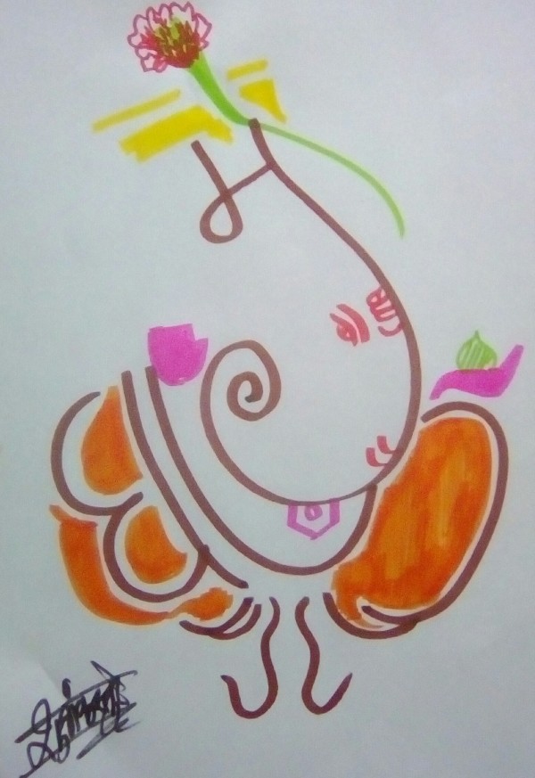 Amazing Ink Painting Of Megha Name Akshar Ganesh Art - DesiPainters.com