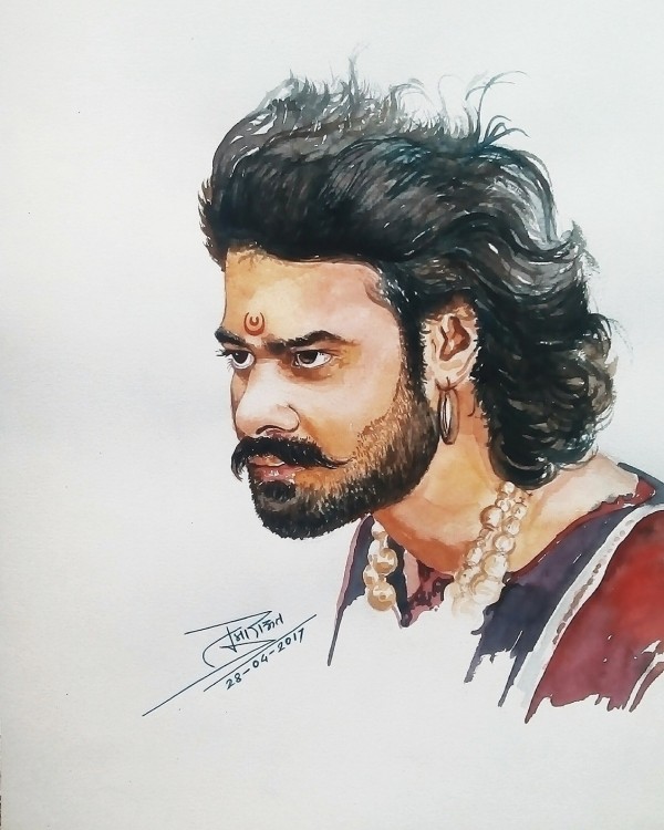 Brilliant Watercolor Painting Of Bahubali Aka Prabhas - DesiPainters.com