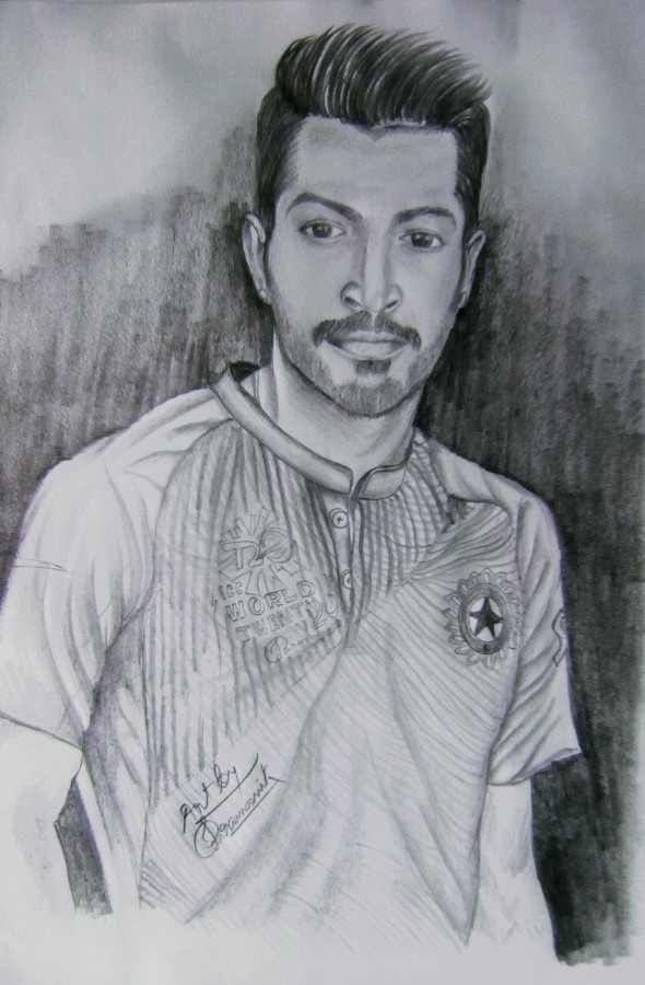Pencil Sketch Of Hardik Pandya - DesiPainters.com