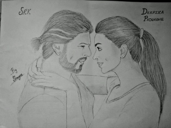 Pencil Sketch Of Shah Rukh Khan And Deepika Padukone - DesiPainters.com