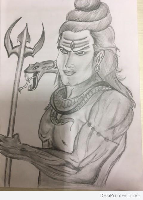 Excellent Pencil Sketch Of Lord Shiva - DesiPainters.com