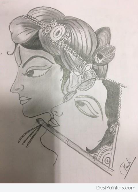 Classic Pencil Sketch Of Radha Krishna - DesiPainters.com