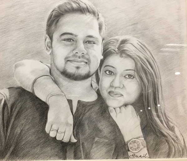 Pencil Sketch Of Avishek And Jyoti - DesiPainters.com