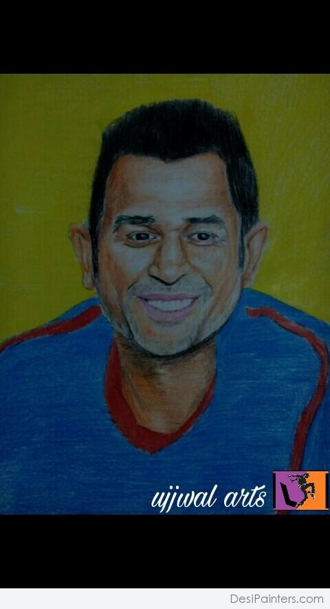 Pencil Color Art Of Mahendra Singh Dhoni - DesiPainters.com