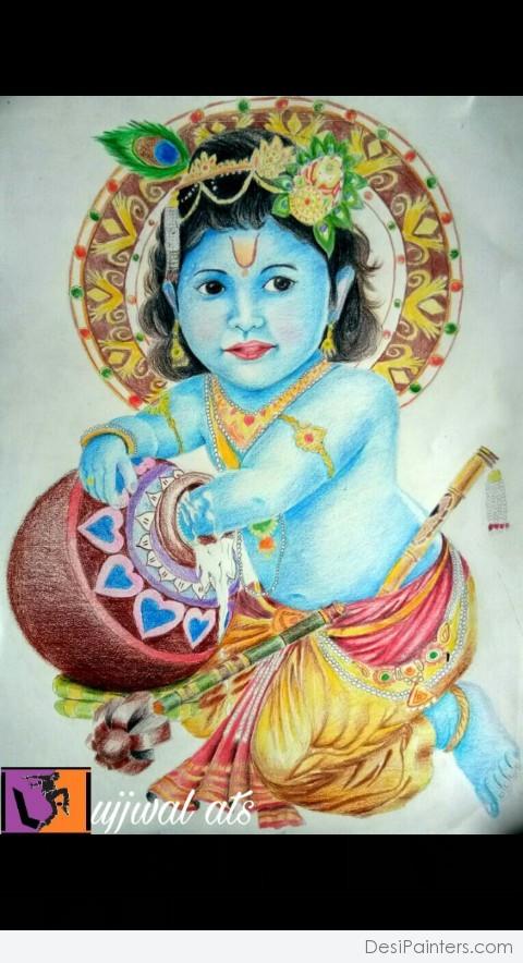 Oil Painting Of Lord Krishna - DesiPainters.com