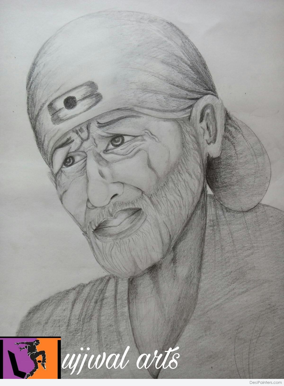 Sai Baba Drawing with Color