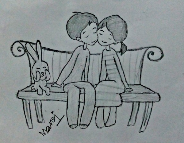 Pencil Sketch Of Lovable Couple - DesiPainters.com