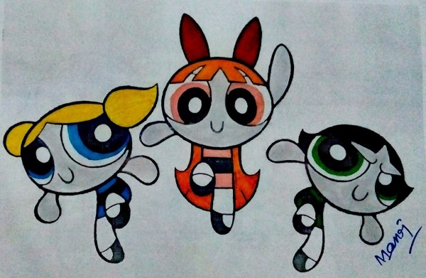 Pencil Color Of Famous Power Puff Girls - DesiPainters.com