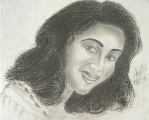 Pencil Sketch Of Madhuri Dixit - DesiPainters.com