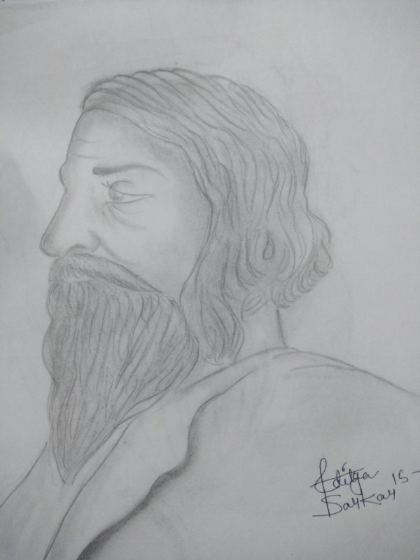 Pencil Sketch Of Great Artist & Poet Rabindra Nath Tagore - DesiPainters.com