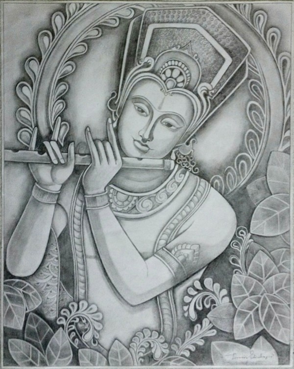 Wonderful Pencil Sketch Of Lord Krishna - DesiPainters.com