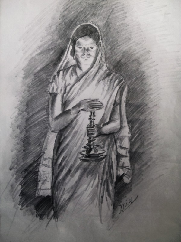 Pencil Sketch Of Lady - DesiPainters.com