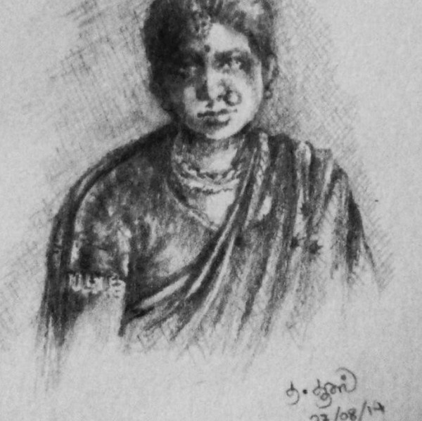 Classic Pencil Sketch Of Indian Women - DesiPainters.com