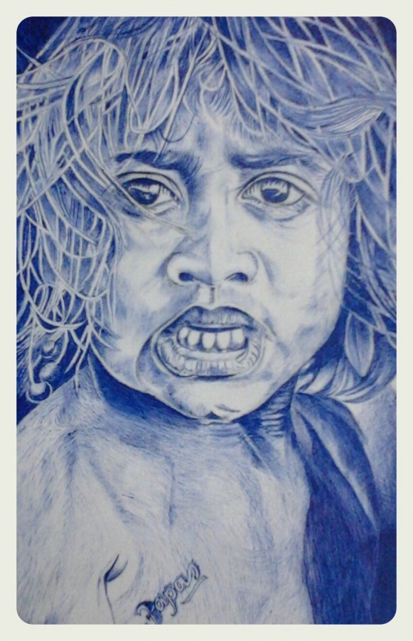 Ink Painting Of Orphan Child - DesiPainters.com