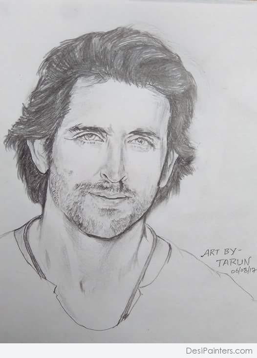 Amazing Pencil Sketch Of Hrithik Roshan - DesiPainters.com