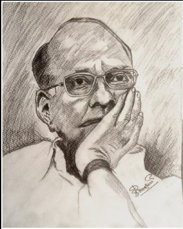 Pencil Sketch Of NCP Leader Sharad Pawar - DesiPainters.com
