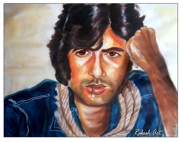 Watercolor Painting Of Angry Young Man Amitabh Bachchan - DesiPainters.com