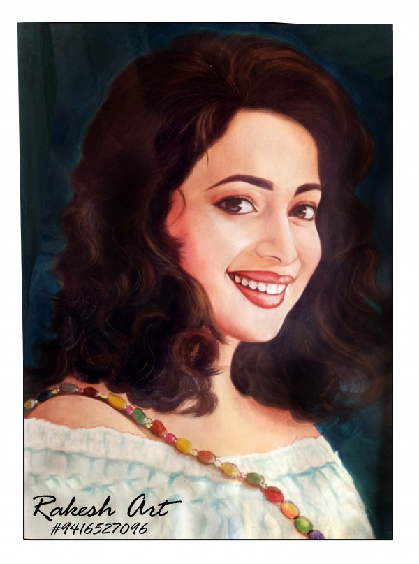 Beautiful Oil Painting Of Madhuri Dixit - DesiPainters.com