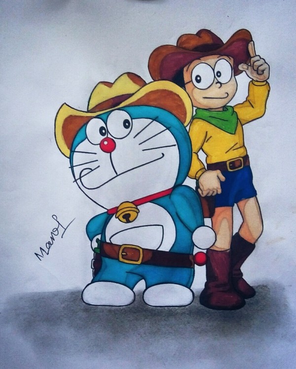 Awesome Pencil Color Of Doraemon & Nobita - DesiPainters.com