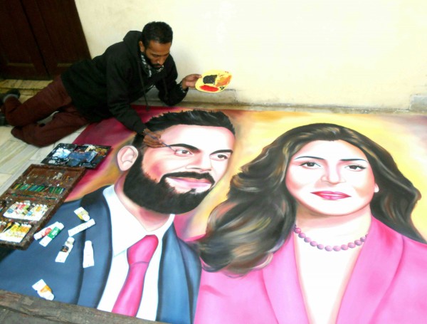 Brilliant Oil Painting of Virat Kohli & Anushka Sharma