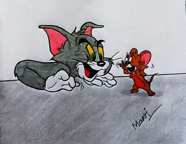 Amazing Pencil Color Of Famous Tom & Jerry - DesiPainters.com