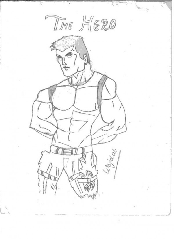Pencil Sketch Of The Muscular Cartoon Hero