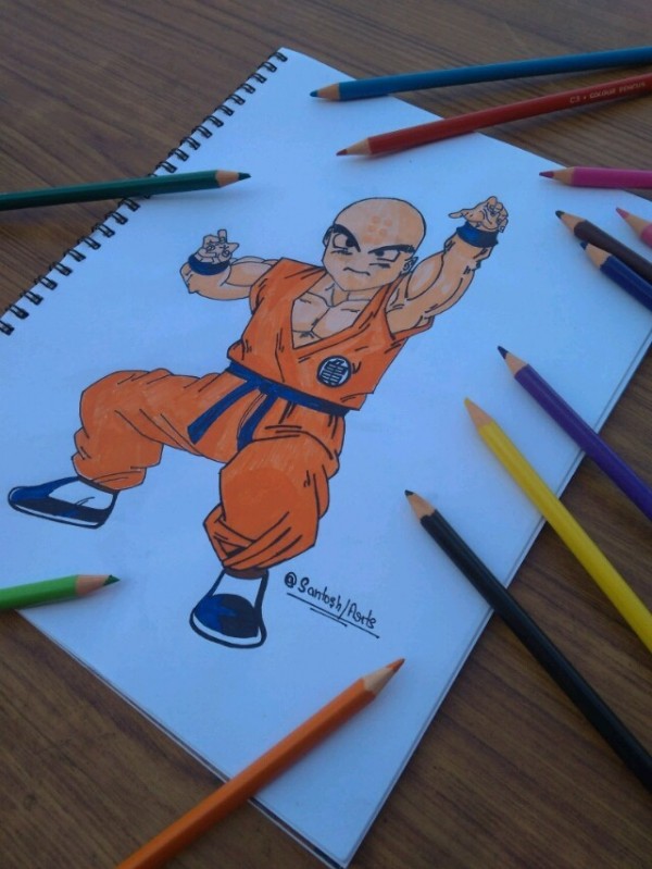 Brilliant Pencil Color Of Krillin From Dragon Ball Z - DesiPainters.com