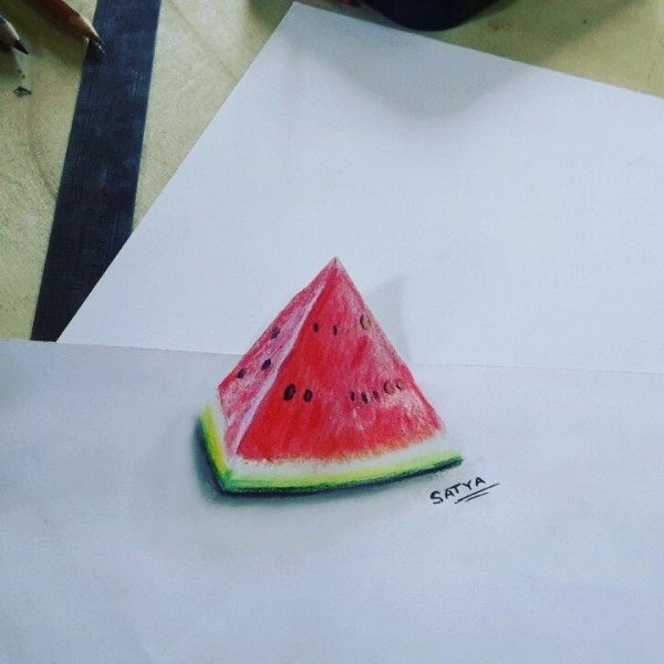 3D Pencil Sketch Of Watermelon - DesiPainters.com